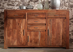 Gfine Sideboard with three doors and five drawers made of solid acacia wood 137x43x88cm Gfine Sideboard with three doors and five drawers made of solid acacia wood 137x43x88cm