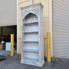 Indian Hand Carved Mehrab Solid Hard Wood White Wash Bookshelf 96x38x240Cm Indian Hand Carved Mehrab Solid Hard Wood White Wash Bookshelf 96x38x240Cm