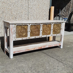 Handmade Carved Solid Hard Wood Console Table With Brass Fittings Handmade Carved Solid Hard Wood Console Table With Brass Fittings