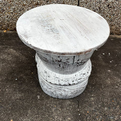Handmade Indian Furniture Reclaimed Wooden Okhli Stool in Whitewash Handmade Indian Furniture Reclaimed Wooden Okhli Stool in Whitewash