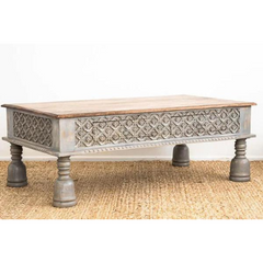 Heritage Heirlooms Solid Mango Wood Carving Coffee Table with 2 Drawers Heritage Heirlooms Solid Mango Wood Carving Coffee Table with 2 Drawers