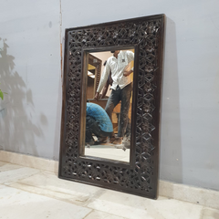 Indian Handmade Carved Wooden Mirror Frame Chocolate Brown 90X5X60Cm Indian Handmade Carved Wooden Mirror Frame Chocolate Brown 90X5X60Cm