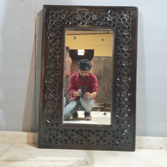Indian Handmade Carved Wooden Mirror Frame Chocolate Brown 90X5X60Cm Indian Handmade Carved Wooden Mirror Frame Chocolate Brown 90X5X60Cm