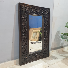 Indian Handmade Carved Wooden Mirror Frame Chocolate Brown 90X5X60Cm Indian Handmade Carved Wooden Mirror Frame Chocolate Brown 90X5X60Cm
