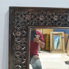 Indian Handmade Carved Wooden Mirror Frame Chocolate Brown 90X5X60Cm Indian Handmade Carved Wooden Mirror Frame Chocolate Brown 90X5X60Cm
