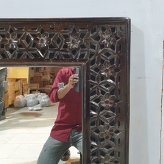 Indian Handmade Carved Wooden Mirror Frame Chocolate Brown 90X5X60Cm Indian Handmade Carved Wooden Mirror Frame Chocolate Brown 90X5X60Cm