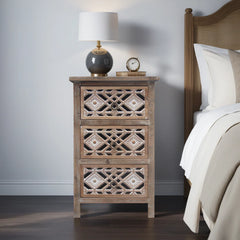 Indian Hand Carved  3-Drawer Solid Wood Bedside Table 13 Indian Hand Carved  3-Drawer Solid Wood Bedside Table 13