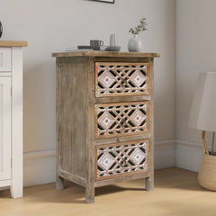 Indian Hand Carved  3-Drawer Solid Wood Bedside Table 13 Indian Hand Carved  3-Drawer Solid Wood Bedside Table 13