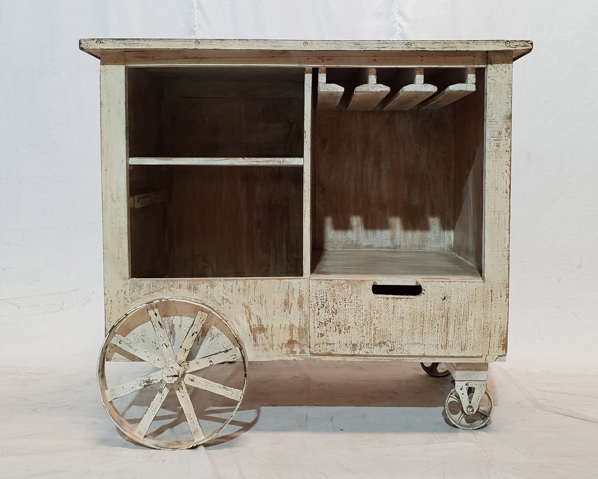 French style shabby Home Bar Drinks cabinet Cart Design wine rack