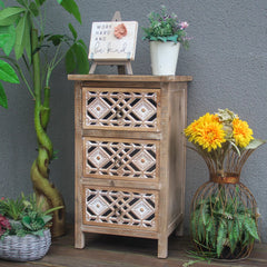 Indian Hand Carved  3-Drawer Solid Wood Bedside Table 13 Indian Hand Carved  3-Drawer Solid Wood Bedside Table 13