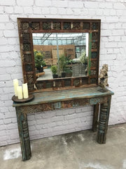 Rainbow Indian Reclaimed Wood Carved Print Block Wall Mirror Rainbow Indian Reclaimed Wood Carved Print Block Wall Mirror