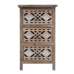 Indian Hand Carved  3-Drawer Solid Wood Bedside Table 13 Indian Hand Carved  3-Drawer Solid Wood Bedside Table 13