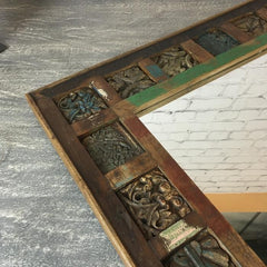 Rainbow Indian Reclaimed Wood Carved Print Block Wall Mirror Rainbow Indian Reclaimed Wood Carved Print Block Wall Mirror