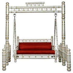 Antique Indian Hand Carved White and Gold Painted Swing Antique Indian Hand Carved White and Gold Painted Swing
