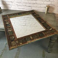 Rainbow Indian Reclaimed Wood Carved Print Block Wall Mirror Rainbow Indian Reclaimed Wood Carved Print Block Wall Mirror