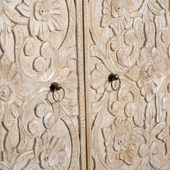 Indian Furniture Hand Carved Solid Wood Cabinet Whitewash Indian Furniture Hand Carved Solid Wood Cabinet Whitewash