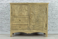 Indian Handmade Carved Mango Wood 2 Door and 2 Drawer Cabinet Natural Indian Handmade Carved Mango Wood 2 Door and 2 Drawer Cabinet Natural