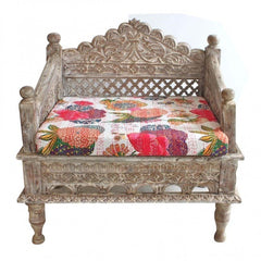 Mughal Garden Hand Carved Indian Single Chair Low Seat Mughal Garden Hand Carved Indian Single Chair Low Seat