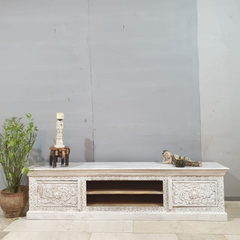 Handmade Indian Furniture Solid Hard Wood TV Unit with 2 Doors And Shelf 200x40x50Cm Handmade Indian Furniture Solid Hard Wood TV Unit with 2 Doors And Shelf 200x40x50Cm