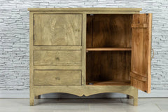 Indian Handmade Carved Mango Wood 2 Door and 2 Drawer Cabinet Natural Indian Handmade Carved Mango Wood 2 Door and 2 Drawer Cabinet Natural