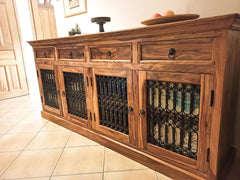 Indian Wooden Large Jali Sideboard With Doors & Drawers Natural Indian Wooden Large Jali Sideboard With Doors & Drawers Natural