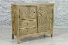 Indian Handmade Carved Mango Wood 2 Door and 2 Drawer Cabinet Natural Indian Handmade Carved Mango Wood 2 Door and 2 Drawer Cabinet Natural