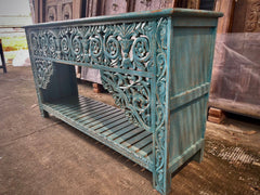 Indian Hand Carved Solid Wood Console Hall Table Blue Indian Hand Carved Solid Wood Console Hall Table Blue