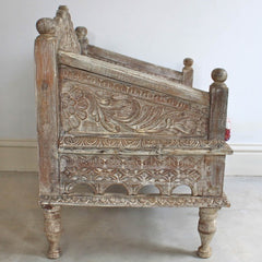 Mughal Garden Hand Carved Indian Single Chair Low Seat Mughal Garden Hand Carved Indian Single Chair Low Seat