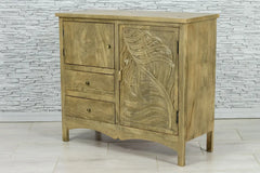 Indian Handmade Carved Mango Wood 2 Door and 2 Drawer Cabinet Natural Indian Handmade Carved Mango Wood 2 Door and 2 Drawer Cabinet Natural