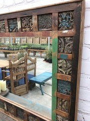 Rainbow Indian Reclaimed Wood Carved Print Block Wall Mirror Rainbow Indian Reclaimed Wood Carved Print Block Wall Mirror