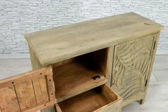 Indian Handmade Carved Mango Wood 2 Door and 2 Drawer Cabinet Natural Indian Handmade Carved Mango Wood 2 Door and 2 Drawer Cabinet Natural