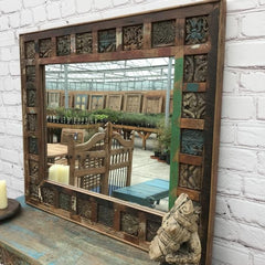 Rainbow Indian Reclaimed Wood Carved Print Block Wall Mirror Rainbow Indian Reclaimed Wood Carved Print Block Wall Mirror