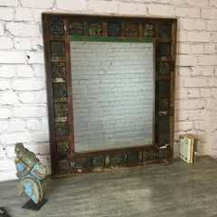 Rainbow Indian Reclaimed Wood Carved Print Block Wall Mirror Rainbow Indian Reclaimed Wood Carved Print Block Wall Mirror