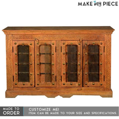 Antique Old Door Carved Solid Wood Sideboard Brown Antique Old Door Carved Solid Wood Sideboard Brown