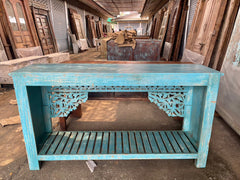 Indian Hand Carved Solid Wood Console Hall Table Blue Indian Hand Carved Solid Wood Console Hall Table Blue