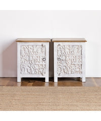 Indian Hand Carved Solid Wooden Tribal Design Bedside Table Indian Hand Carved Solid Wooden Tribal Design Bedside Table