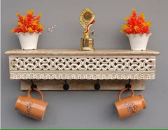 Handmade Home Decor Carved Mango Wood Floating Wall Shelf in White Handmade Home Decor Carved Mango Wood Floating Wall Shelf in White
