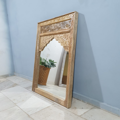 Indian Handmade Carved Solid Hard Wood Mehrab Style Mirror Frame 90x3x120Cm Indian Handmade Carved Solid Hard Wood Mehrab Style Mirror Frame 90x3x120Cm
