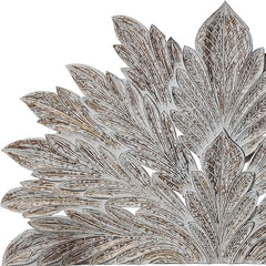 Hand Carved Big Palm Leaf King Size Bed Headboard Bed Head Greywash Hand Carved Big Palm Leaf King Size Bed Headboard Bed Head Greywash