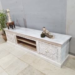 Handmade Indian Furniture Solid Hard Wood TV Unit with 2 Doors And Shelf 200x40x50Cm Handmade Indian Furniture Solid Hard Wood TV Unit with 2 Doors And Shelf 200x40x50Cm