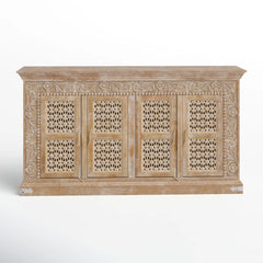 Indian Handmade Solid Wood 4 Door Carved Sideboard Indian Handmade Solid Wood 4 Door Carved Sideboard