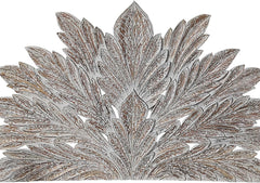 Hand Carved Big Palm Leaf King Size Bed Headboard Bed Head Greywash Hand Carved Big Palm Leaf King Size Bed Headboard Bed Head Greywash