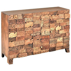 Indian Hand Carved Solid Wood 2 Door & 3 Drawers Carved Sideboard Indian Hand Carved Solid Wood 2 Door & 3 Drawers Carved Sideboard