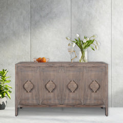 Indian Antique Style Hand Carved Solid Wood Sideboard Indian Antique Style Hand Carved Solid Wood Sideboard