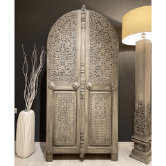 Indian Hand Carved Solid Wooden Cupboard Wardrobe Natural D24 Indian Hand Carved Solid Wooden Cupboard Wardrobe Natural D24