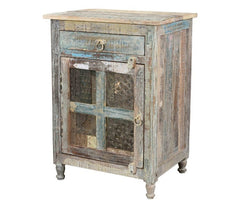 Rainbow Block Print Reclaimed boat wood 1 Door Bedside Table 51X40X72 CM Rainbow Block Print Reclaimed boat wood 1 Door Bedside Table 51X40X72 CM