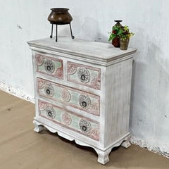 Mandala Hand Carved Solid Wood 4 Drawer Dresser 90x40x90cm Mandala Hand Carved Solid Wood 4 Drawer Dresser 90x40x90cm