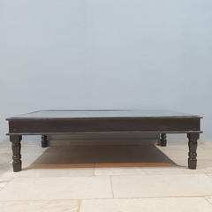 Indian Handmade Carved Solid Hard Wood Coffee Table in Black With Glass Cover 160x100x45Cm Indian Handmade Carved Solid Hard Wood Coffee Table in Black With Glass Cover 160x100x45Cm