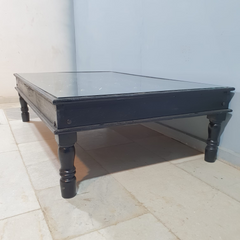 Indian Handmade Carved Solid Hard Wood Coffee Table in Black With Glass Cover 160x100x45Cm Indian Handmade Carved Solid Hard Wood Coffee Table in Black With Glass Cover 160x100x45Cm