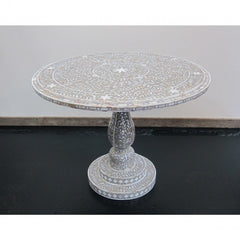 Maaya Bone Inlay Round Coffee Table Grey White Floral Maaya Bone Inlay Round Coffee Table Grey White Floral
